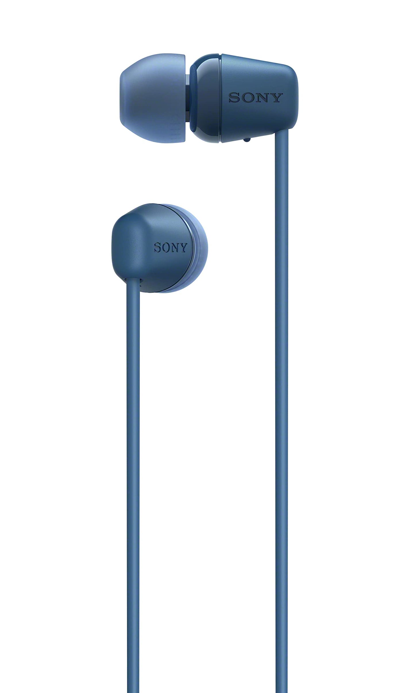 Sony wireless WI-C100 in-ear headphones (up to 25 hours of battery life, optimized for voice assistants, integrated microphone for phone calls, Bluetooth), blue, small - WIC100LCE7