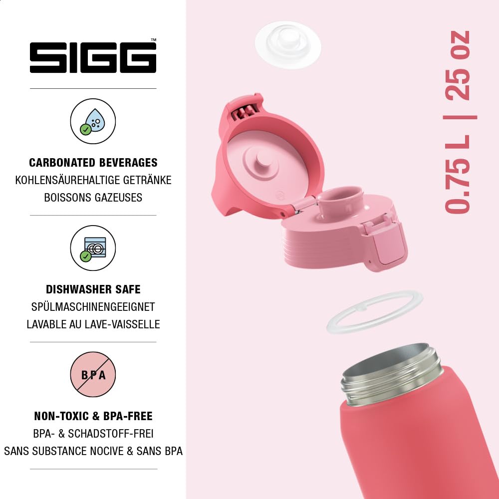 SIGG - Insulated drinking bottle - Thermos bottle Shield Therm One Multicolor Ruby - carbonated drinks - leak-proof - dishwasher safe - BPA-free - 90% recycled stainless steel - pink - 0.75L - 6228.60