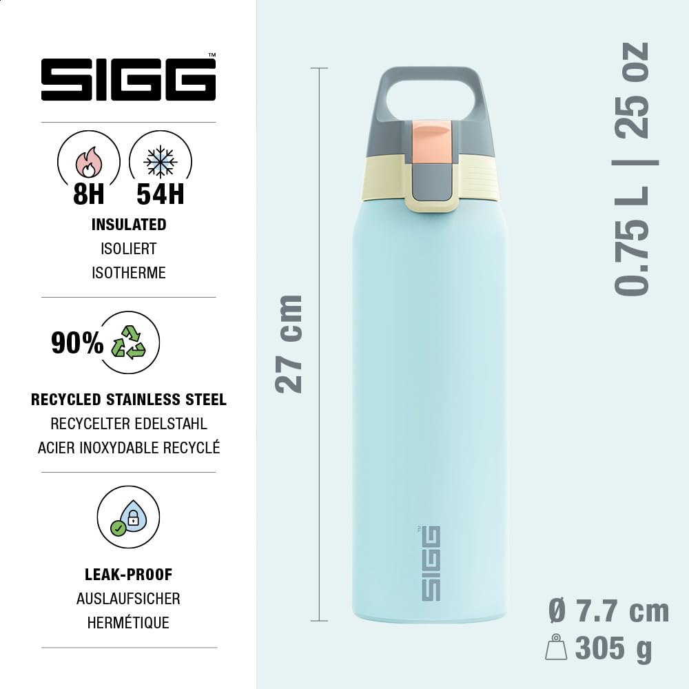 SIGG - Insulated drinking bottle - Thermos bottle Shield Therm One Multicolor Breeze - Carbonated drinks - Leak-proof - Dishwasher safe - BPA-free - 90% recycled stainless steel - 0.75L - 6228.30