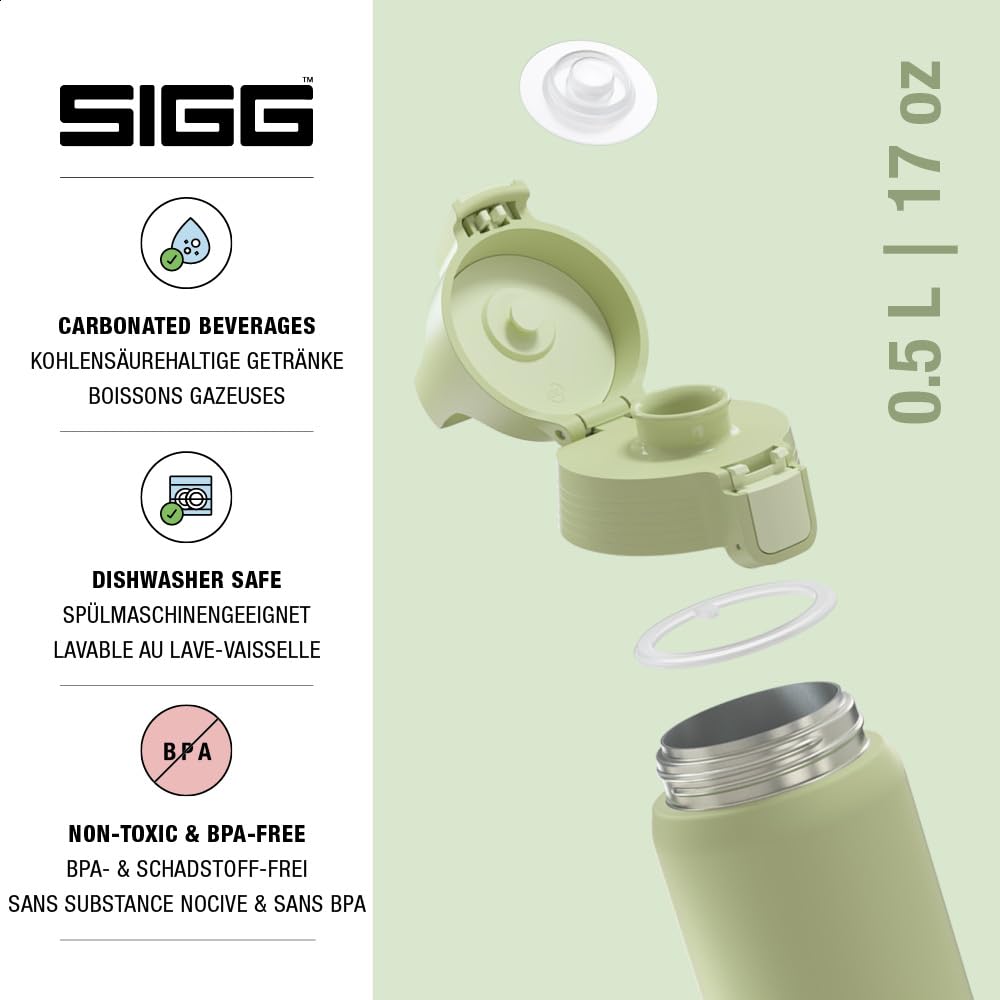 SIGG - Insulated drinking bottle - Thermos bottle Shield Therm One Eco Green - carbonated drinks - leak-proof - dishwasher safe - BPA-free - 90% recycled stainless steel - light green - 0.5L - 6022.20