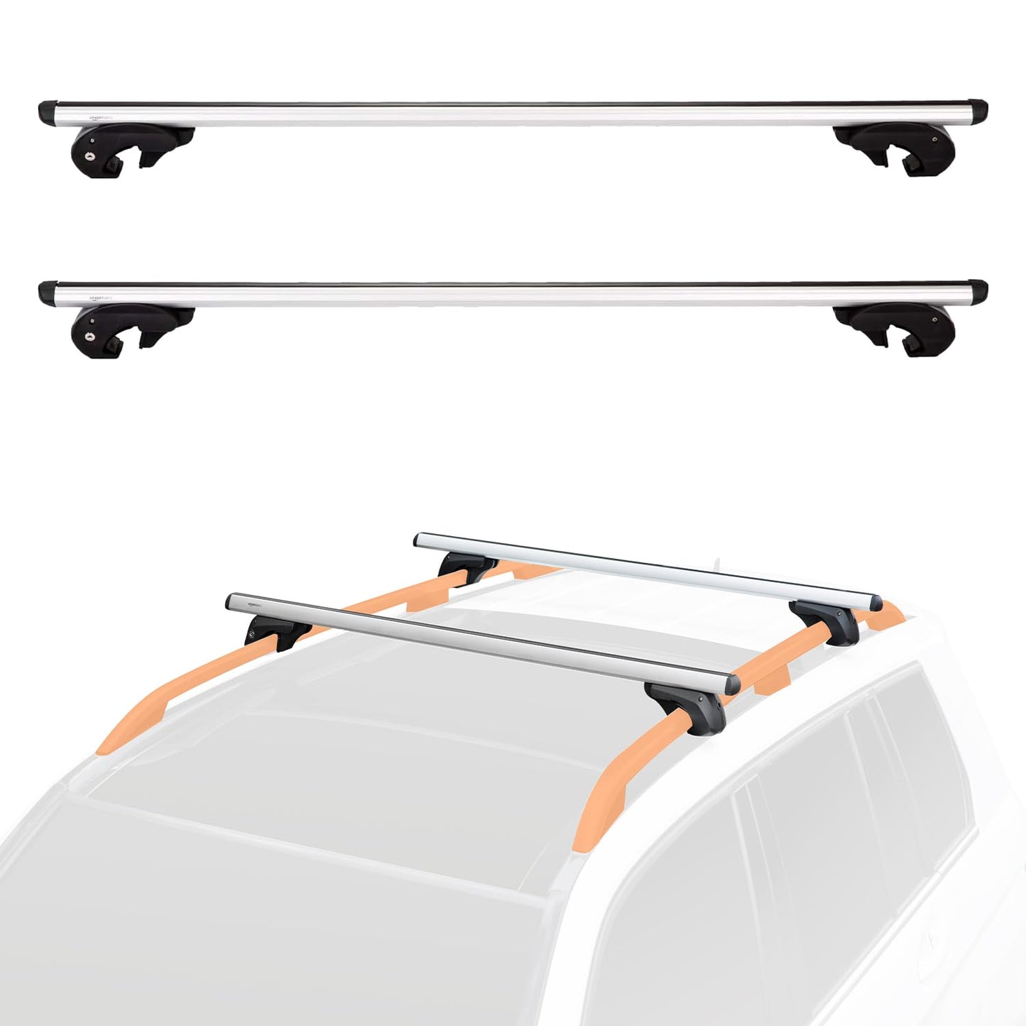 Amazon Basics 56" Roof Rack with Crossbar for Spans up to 50" Between Raised Side Rails with Gap, Pack of 2, Black/Silver - DS-RB-007
