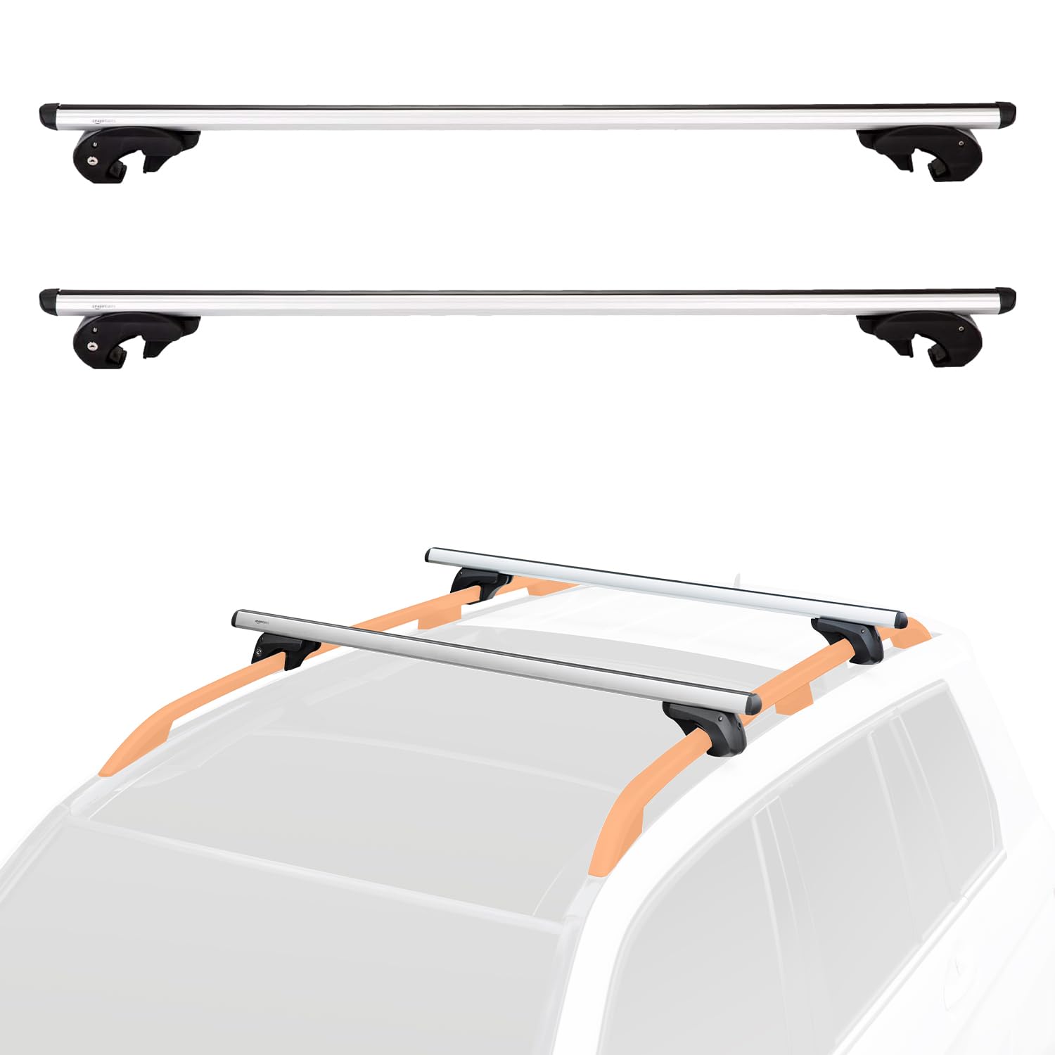 Amazon Basics 56" Roof Rack with Crossbar for Spans up to 50" Between Raised Side Rails with Gap, Pack of 2, Black/Silver - DS-RB-007
