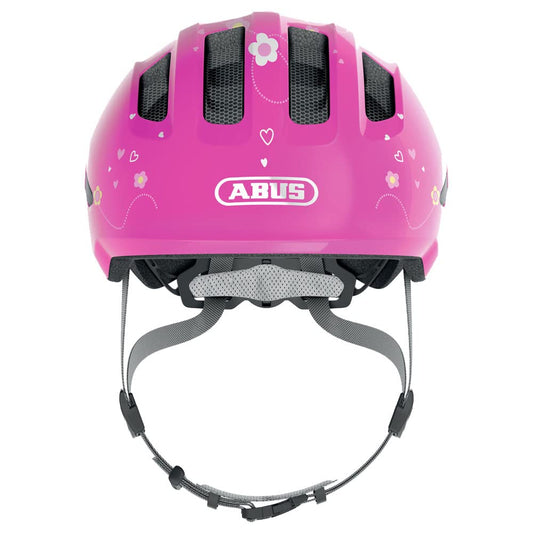 ABUS children's helmet Smiley 3.0 - bicycle helmet with a deep fit, child-friendly designs & space for a braid - for girls and boys - pink with butterfly pattern, size S - 67257