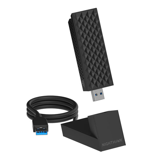 NETGEAR Nighthawk WiFi 7 USB 3.0-Adapter (A9000) – BE6000 Tri-Band Wireless Gigabit Speed (până la 6 Gbit/s) Funcționează cu orice router sau sistem Mesh WiFi 7 sau 6 6E – Pentru PC-uri cu Windows - A9000-100PES