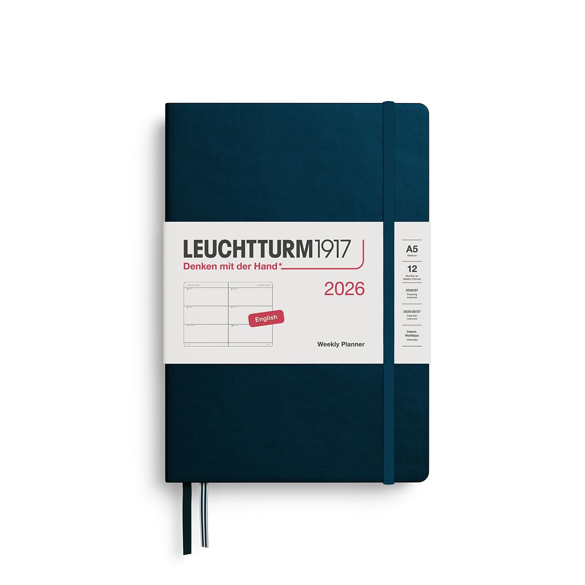 LEUCHTTURM1917 372712 Weekly Calendar Medium (A5) 2026, Deep Sea, English