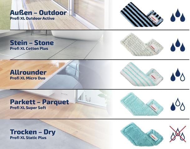 Leifheit Set Wiping Cloth Press Profi XL with floor wiper and rollers including replacement cover Profi Micro Duo made of microfiber, absorbent and easy to clean, set for cleaning without bending over with click system - 55099