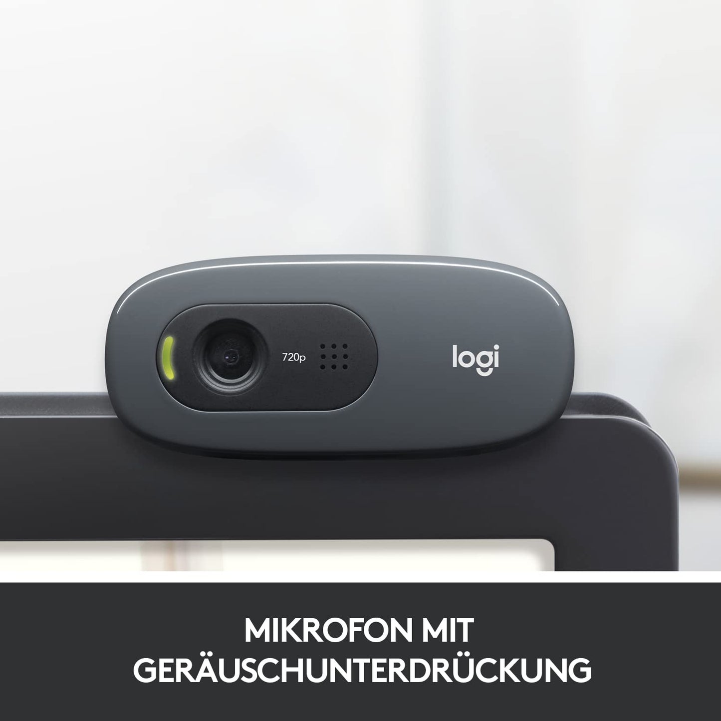 Logitech C270 Webcam, HD 720p, 60° field of view, fixed focus, exposure compensation, USB port, noise reduction, universal mount, for Skype, FaceTime, Hangouts, etc. - Black