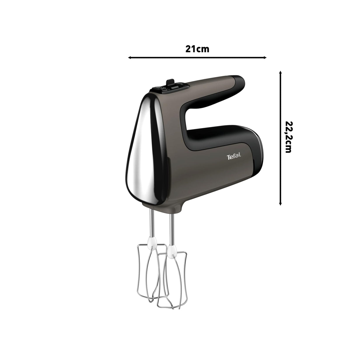 Tefal Power Mix Silence Mixer de mână, 600 Watt, regulator de viteză variabil, funcție Turbo și de ejectare, motor extrem de silențios, aparat de amestecat inclusiv 2 teluri și 2 cârlige de frământat, gri, HT650E38