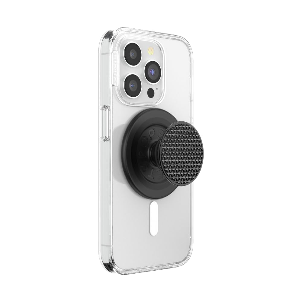PopSockets Mobile Phone Grip for MagSafe, Magnetic Holder, Mobile Phone Stand, Black - Alum Triangle Knurled Black - 807392