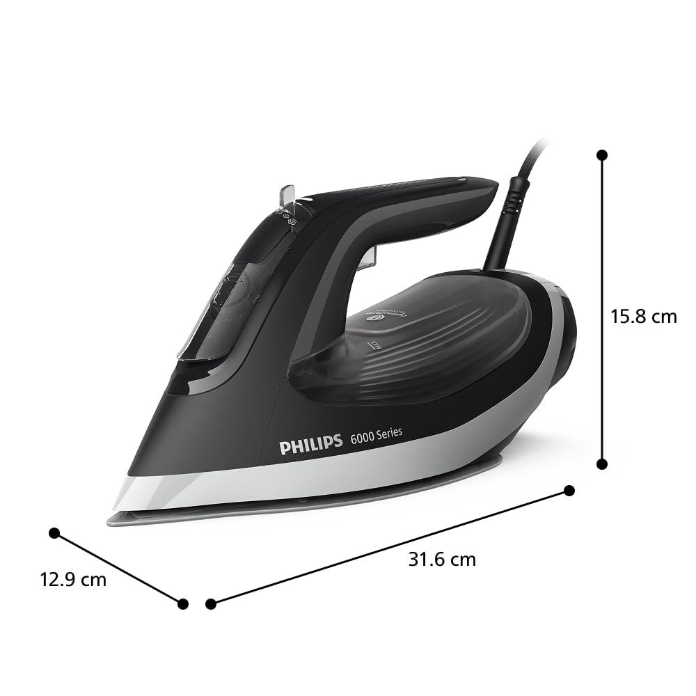Philips 6000 Series steam iron - guaranteed without burn marks thanks to OptimalTEMP, 190g steam boost, 45g continuous steam, SteamGlide Plus soleplate, drip stop, automatic switch-off (DST6120/80)