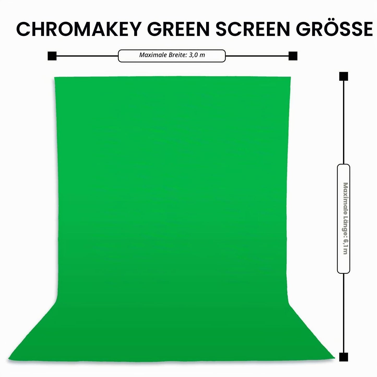 EMART Green Screen 3 x 6M, Chromakey Muslin Green Screen Background Photography, Green Photo Background Fabric with 4 Spring Clamps for Video, Portrait, Photo Shooting - EM-3060M-G