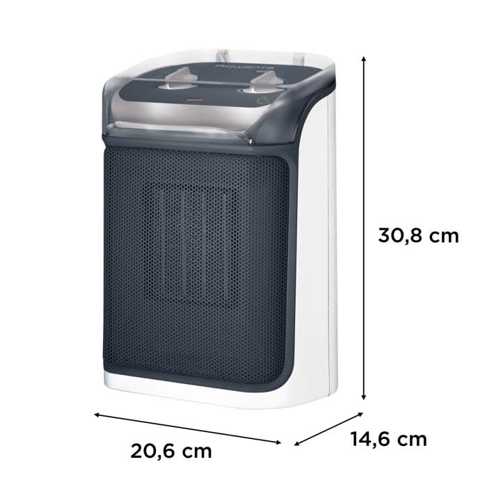 Rowenta SO9281 Mini Excel Aqua Ceramic Heater | Splash-proof | Powerful | Compact | Quiet with only 50dB(A) | Carry handle | 2000W | 20.6 x 14.6 x 30.8cm | Gray/White - SO9281F0