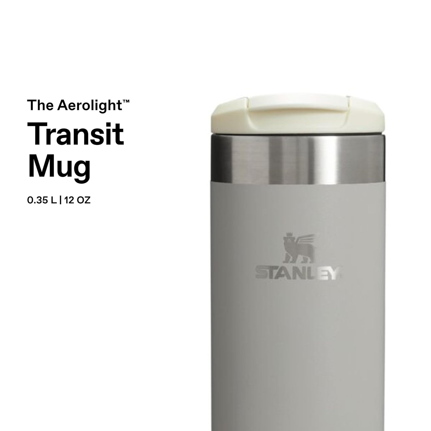 Stanley 1913 Aerolight Transit Thermo Mug 0.35L - Keeps Hot for 4 Hours - Dishwasher Safe - Coffee Mug To Go Leak-Proof - Compatible with Common Car Drink Holders - Thermos Flask - Ash - 100000108133