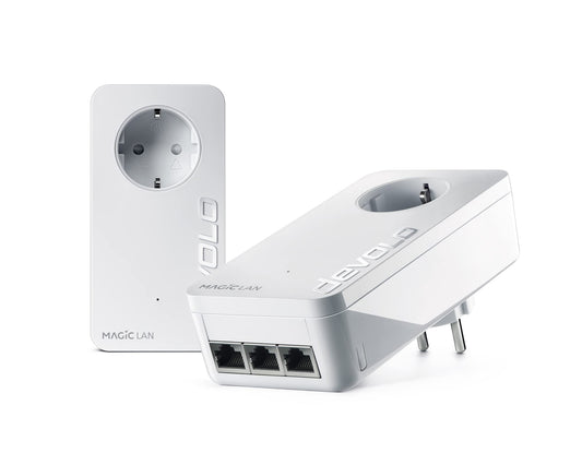 devolo Magic 2 Triple Starter Kit, Powerline Adapter, up to 2,400 Mbit/s, 3x Gigabit ports, ideal for gaming, dLAN 2.0, white - 8549