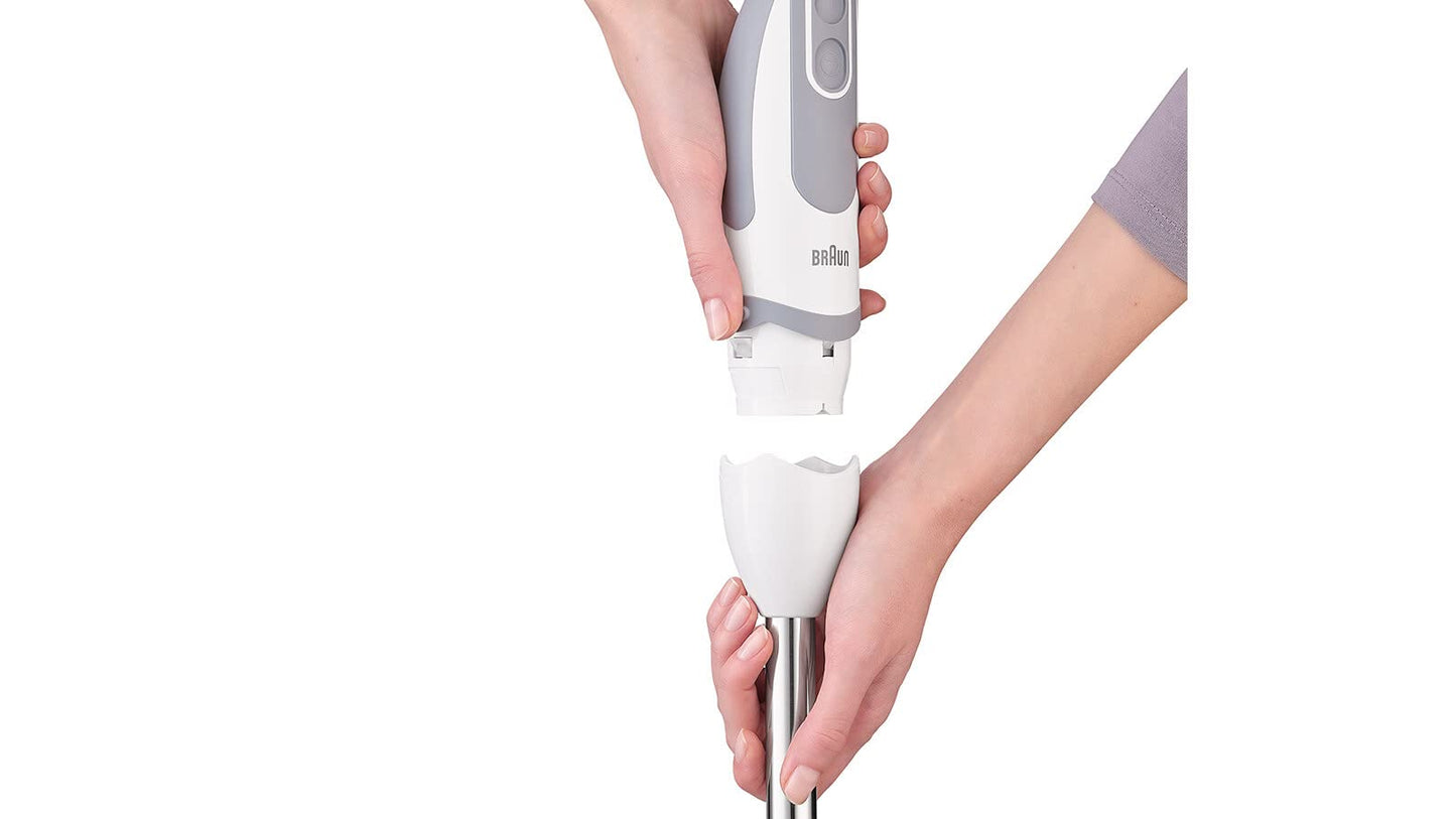Braun hand blender MQ 5220WH hand blender - MultiQuick 5 Vario hand blender with stainless steel mixing foot, 1000 watts, including 2-piece accessory set, white/gray