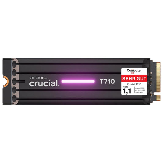 Crucial T710 SSD 1TB M.2 NVMe PCIe 5.0 x4 Gen5 with heatsink, up to 14,900 MB/s read speed, 13,700 MB/s write speed, suitable for desktop PCs & PS5, TLC NAND, internal hard drive - CT1000T710SSD5-01