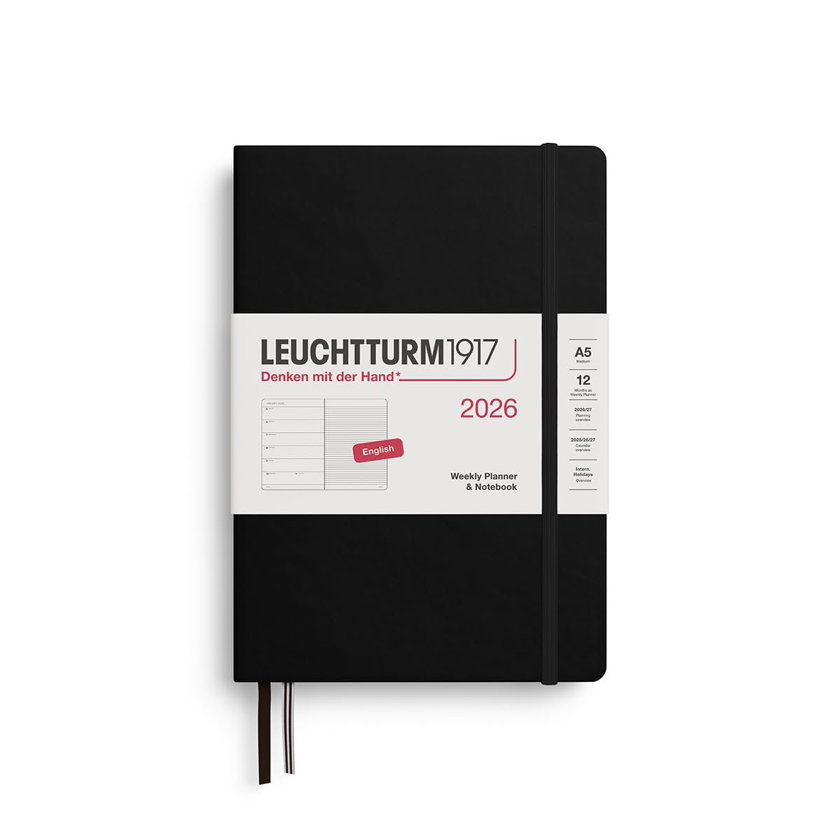 LEUCHTTURM1917 372650 Weekly Calendar & Notebook Medium (A5) 2026, Black, English