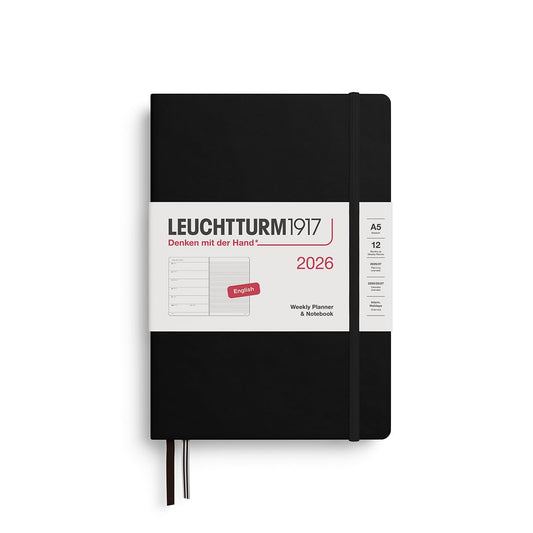 LEUCHTTURM1917 372650 Weekly Calendar & Notebook Medium (A5) 2026, Black, English