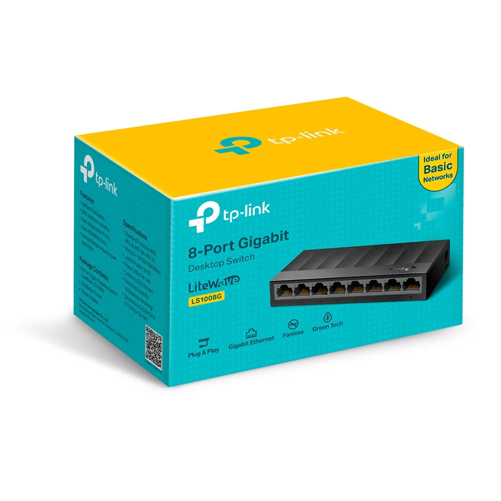 TP-Link LS1008G 8-Port Desktop Switch (8 x Gigabit Auto-Negotiation RJ45 Ports, IEEE 802.3X, Plug and Play, energy saving, plastic housing for easy table or wall mounting) black