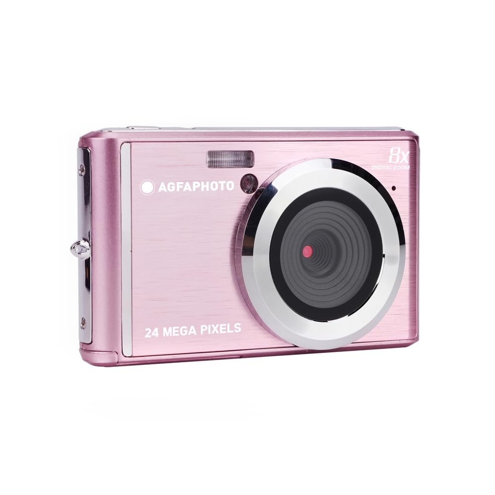 AGFA Photo Realishot DC5500 - Cameră digitală compactă, 24 MP, ecran LCD de 2,4", zoom digital 8X, video HD-720p, card de memorie SD extern, baterie litiu - Roz