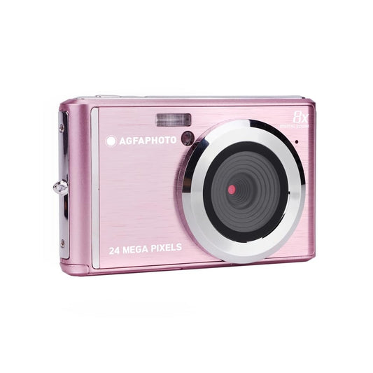 AGFA Photo Realishot DC5500 - Cameră digitală compactă, 24 MP, ecran LCD de 2,4", zoom digital 8X, video HD-720p, card de memorie SD extern, baterie litiu - Roz