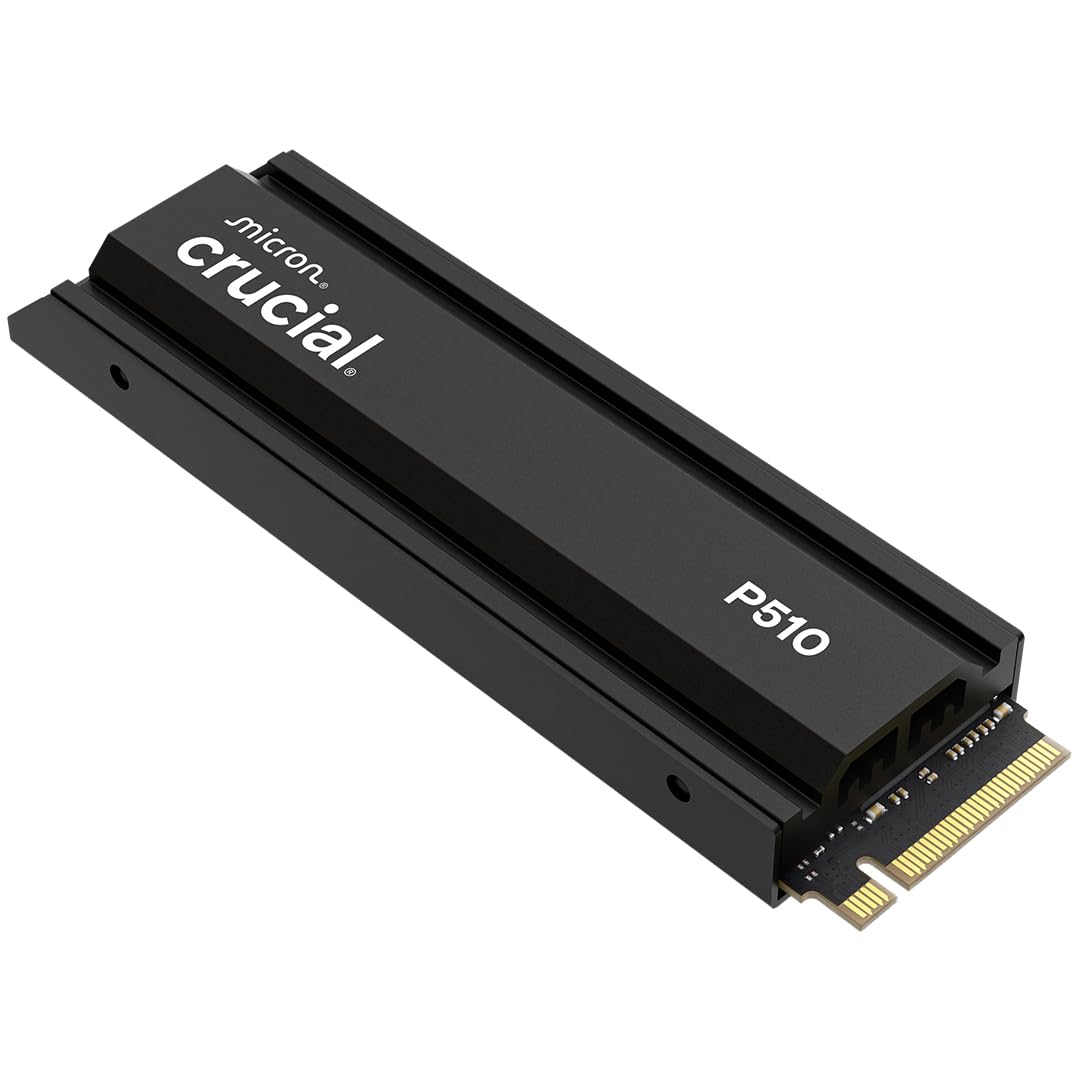 Crucial P510 SSD 1TB M.2 NVMe PCIe 5.0 x4 Gen5 with heatsink, up to 11,000 MB/s read, 9,500 MB/s write, for desktop PC & PS5, TLC NAND, internal hard drive - CT1000P510SSD5-01