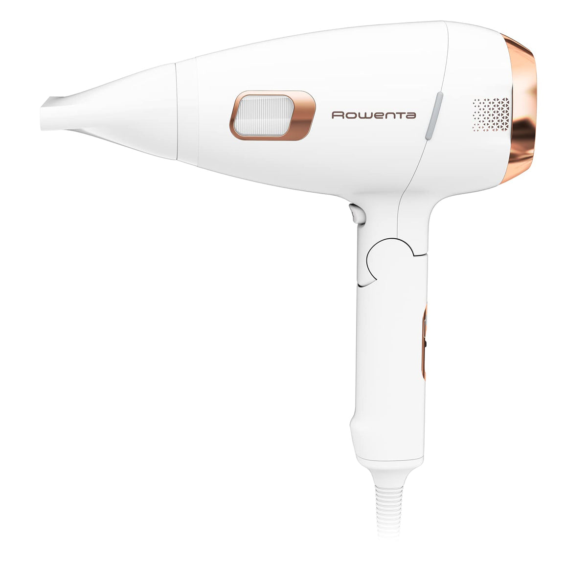 Rowenta Ultimate Experience Massage Hair Dryer, 2200 Watts, High-Performance Digital Motor, Ion Booster, Gently Rotating Fingers, 2-in-1 Drying with Revitalizing Scalp Massage, White/Copper, 1 piece - CV9240