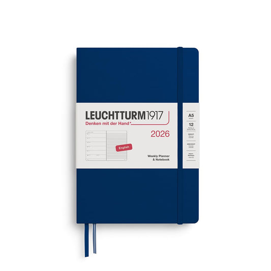 LEUCHTTURM1917 372661 Calendar săptămânal și caiet mediu (A5) 2026, bleumarin, engleză
