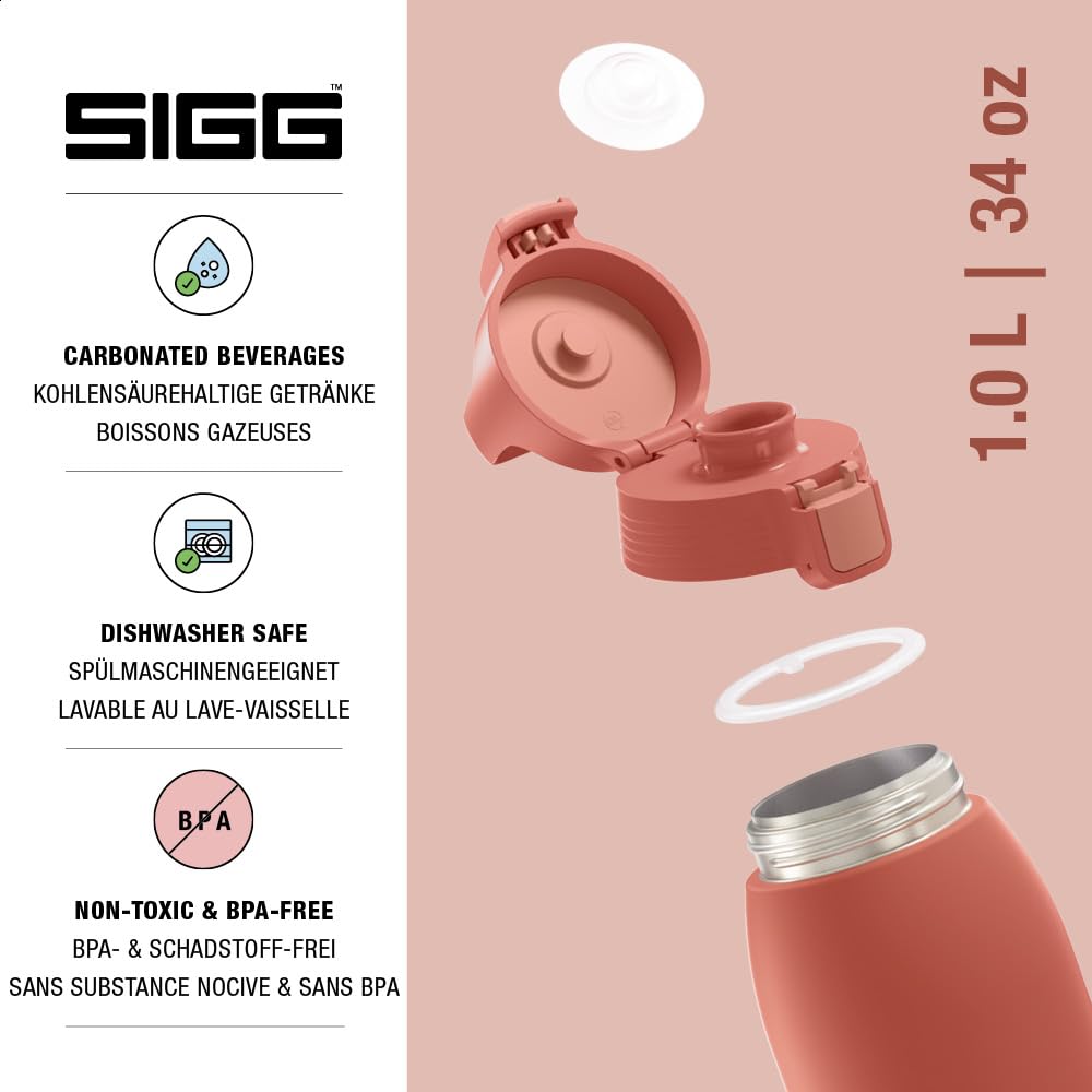SIGG - Insulated drinking bottle - Thermos bottle Shield Therm One Eco Red carbonated drinks - Leak-proof - Dishwasher safe - BPA-free - 90% recycled stainless steel - Rust red - 1L - 6021.80