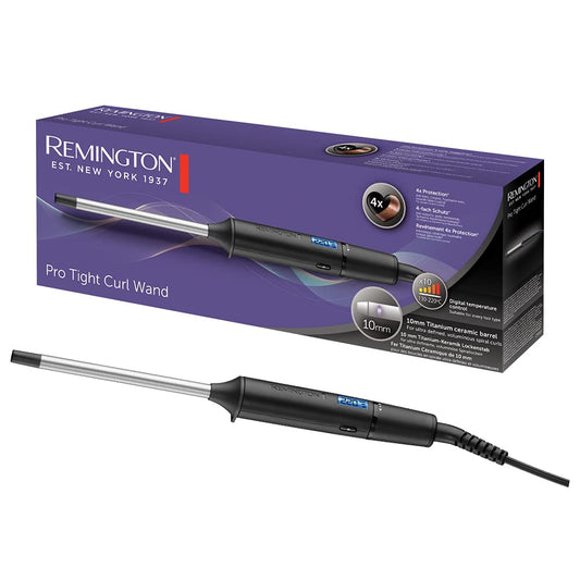 Remington curling iron small curls [10mm] Mini Pro Digital (4-fold protection, antistatic ceramic tourmaline coating) LCD display 130-220°C, spiral curls thin & tight Afro curls, CI6X10