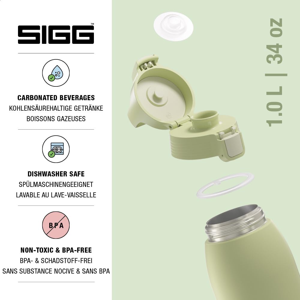 SIGG - Insulated drinking bottle - Thermos bottle Shield Therm One Eco Green carbonated drinks - Leak-proof - Dishwasher safe - BPA-free - 90% recycled stainless steel - Light green - 1L - 6021.60