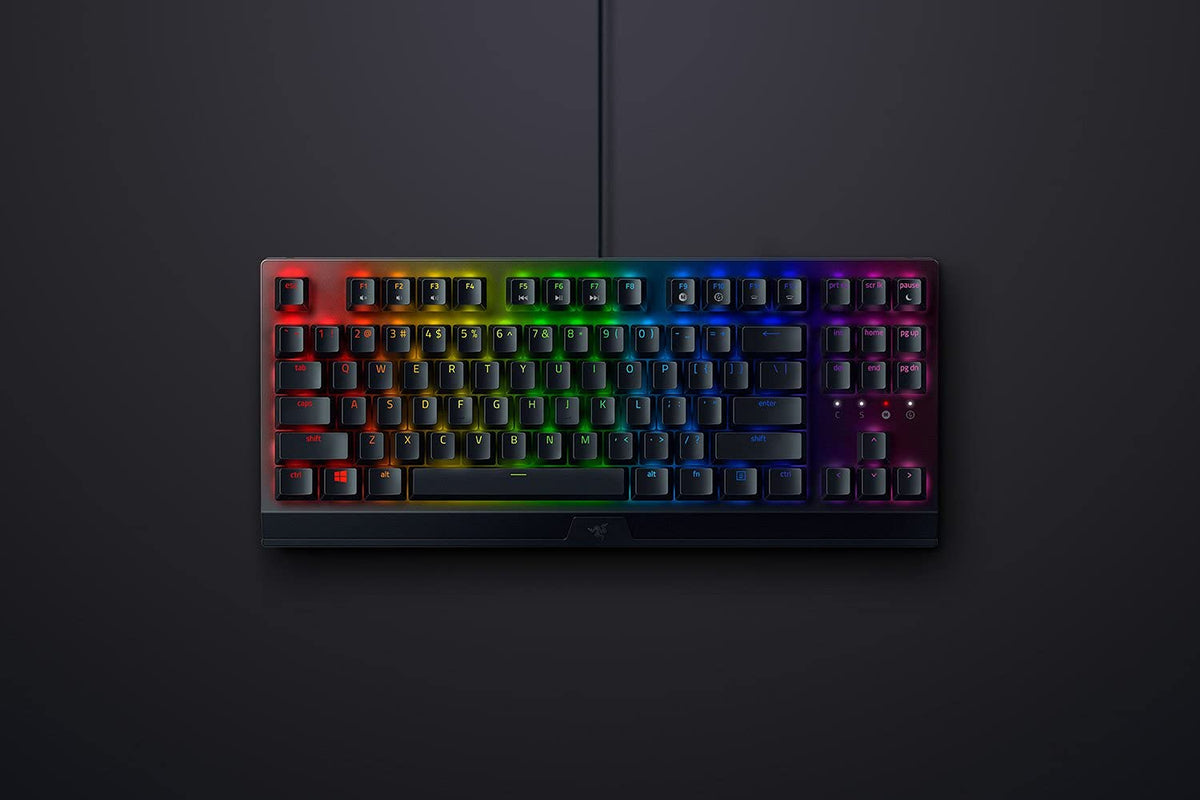 Razer BlackWidow V3 Tenkeyless (Yellow Switch) - Tastatur mecanică pentru gaming fără bloc numeric (Switch-uri mecanice silențioase, compactă, taste complet programabile) layout QWERTY US | Negru - RZ03-03491800-R3M1