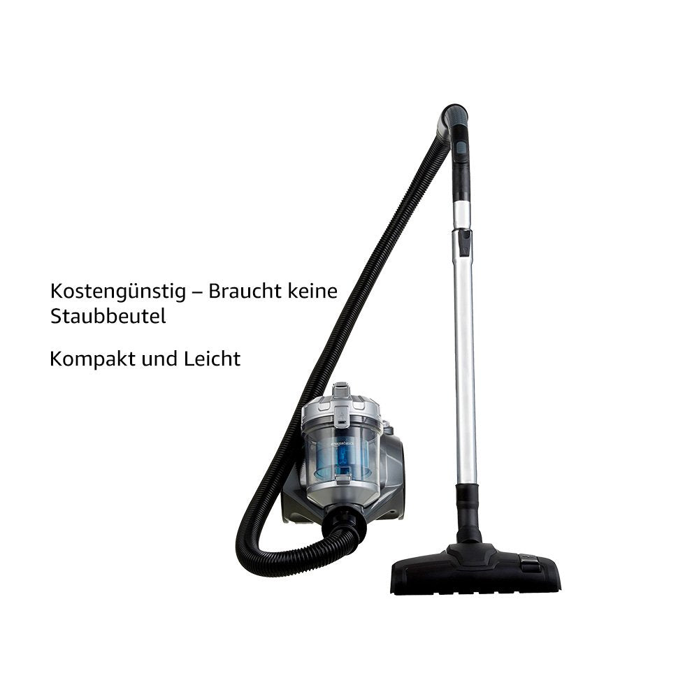 Amazon Basics Cylinder Vacuum Cleaner, Powerful, Compact and Lightweight, Bagless, for Hard Floors and Carpets, HEPA Filter, 700W, 1.5L, EU, Black/Blue - 15KC-71EU4