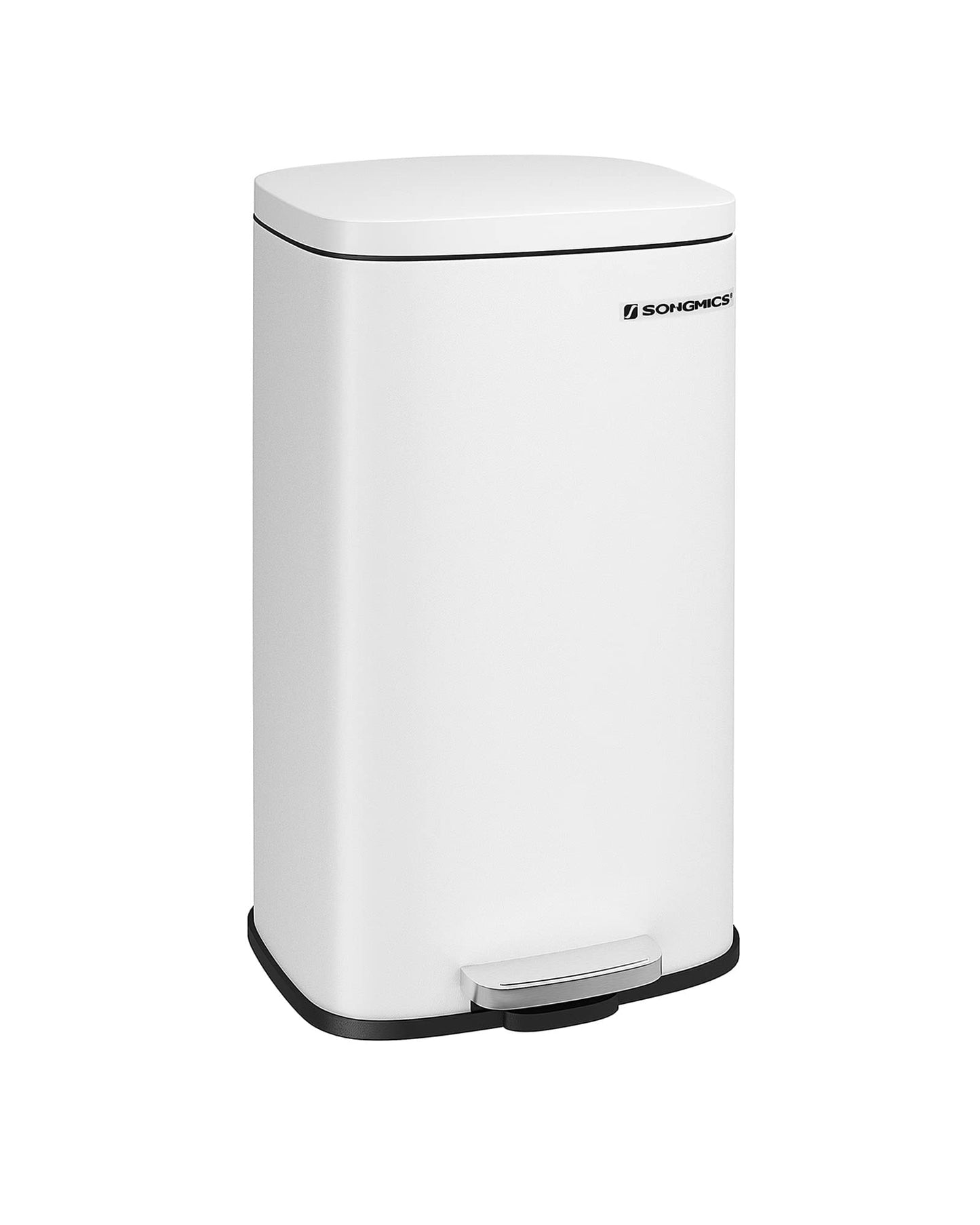 SONGMICS kitchen rubbish bin, 30 liters, waste bin, pedal bin, with lid, soft close, foot pedal, steel, inner bin, white LTB03WT