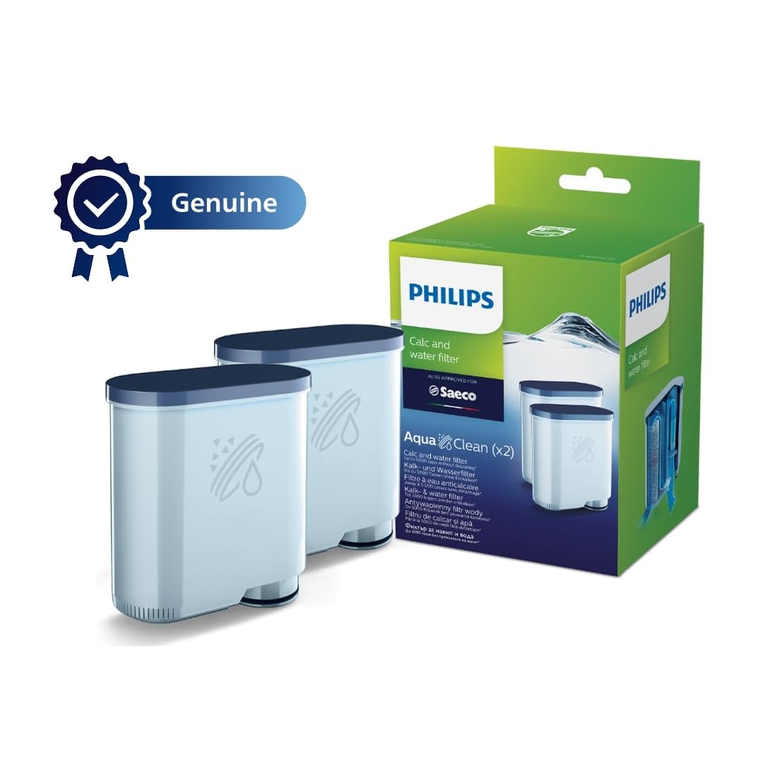 Philips AquaClean filter, limescale protection, natural limescale removal, improved coffee taste, easy installation, up to 5,000 cups without descaling, Click&Go system, 2x filters in a set (CA6903/22)