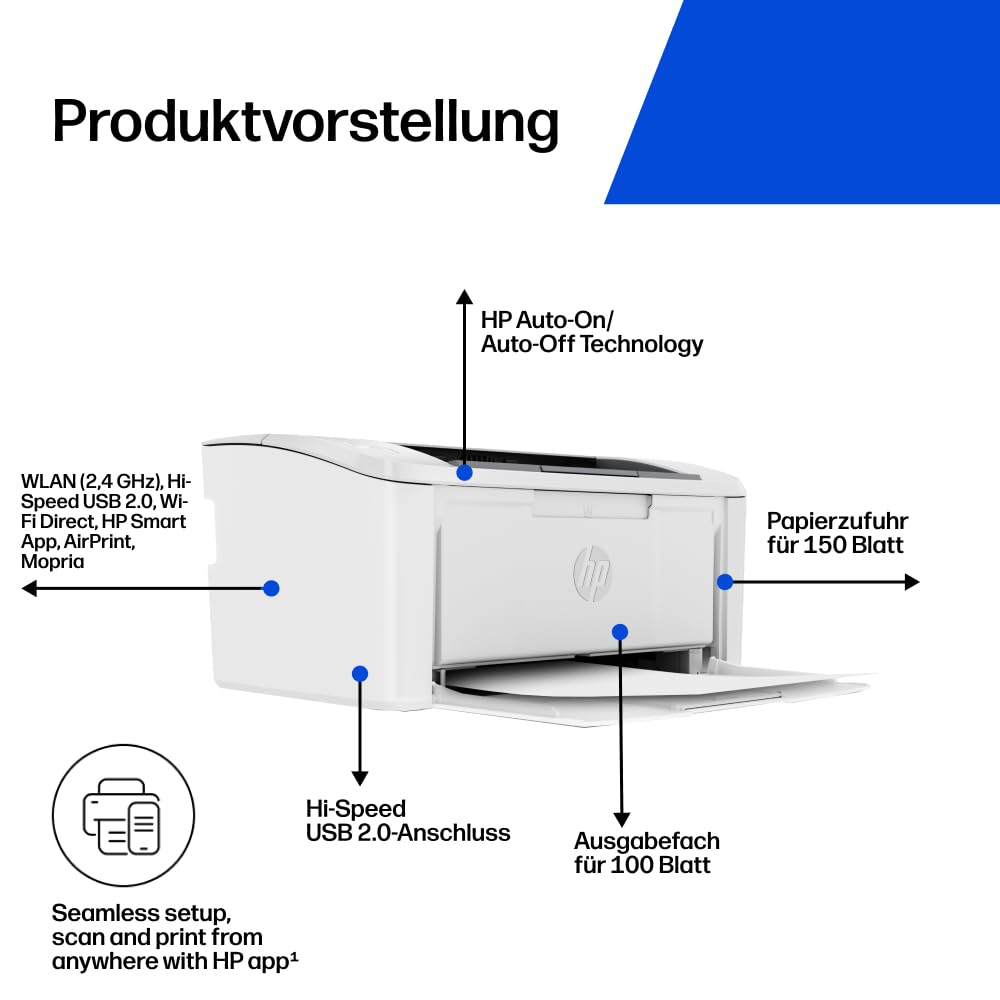 HP LaserJet M110w laser printer black and white, mono laser, printer, WLAN, Airprint, Smart App, print up to 20 ppm, auto-on/auto-off technology - 7MD66F#B19