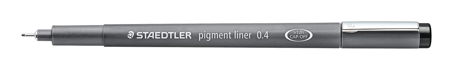 STAEDTLER black pigment liner, line width 0.4 mm, indelible pigment ink, long metal tip, long service life, 10 fineliners in a cardboard case, 308 04-9