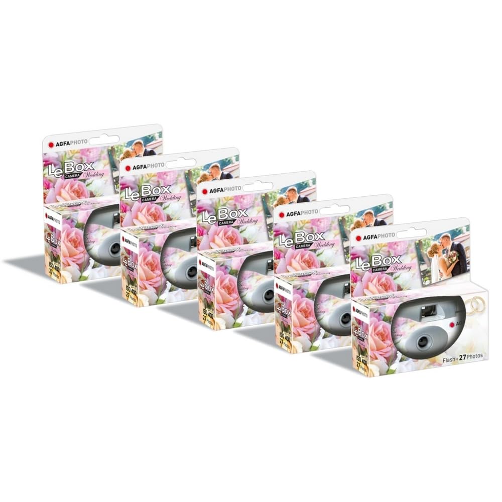 AGFA Photo Pack 5 x 601025 - Appareil Photo Jetable LeBox Wedding, 27 Photos, Objectif Optique 31 mm - Gris - 3760265545506