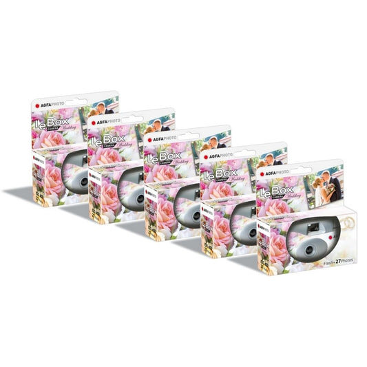 AGFA Photo Pack 5 x 601025 - Appareil Photo Jetable LeBox Wedding, 27 Photos, Objectif Optique 31 mm - Gris - 3760265545506