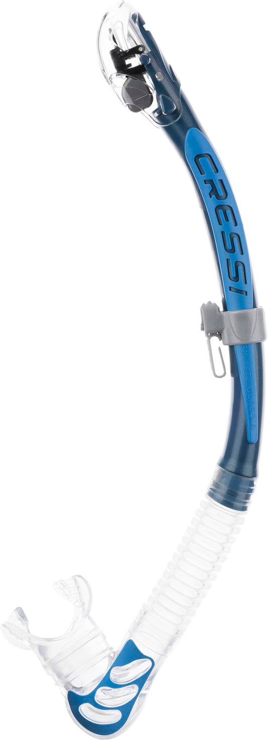 Cressi Alpha Ultra Dry Snorkel Transparent/Blue/Azure - Dry Snorkel for Diving Freediving and Snorkeling, Transparent/Blue/Azure, One Size Unisex - ES258020