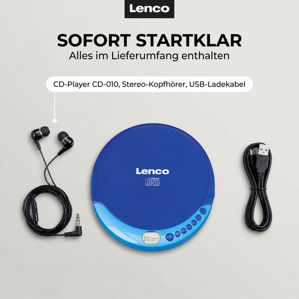 Lenco CD-011BU - CD player - Also for children - Discman - Portable