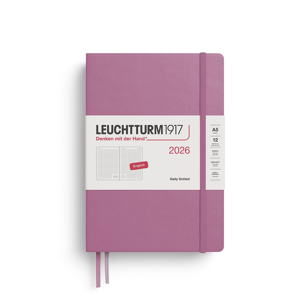 LEUCHTTURM1917 372781 Calendar zilnic punctat mediu (A5) 2026, Dusty Rose, engleză