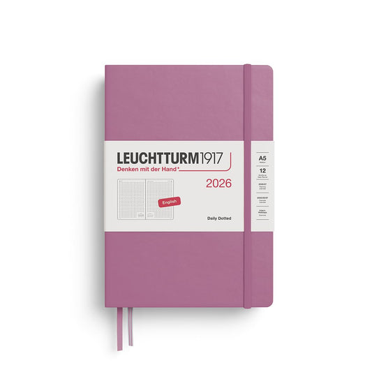 LEUCHTTURM1917 372781 Calendar zilnic punctat mediu (A5) 2026, Dusty Rose, engleză