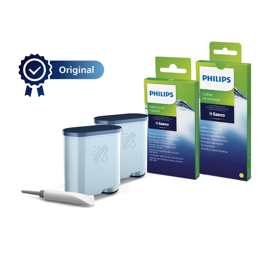Philips maintenance kit - care set for optimal protection, cleaning set contains 2 AquaClean filters, 6 milk cleaners, 6 degreasers, lubricating grease, for longer service life and best coffee quality (CA6707/10)