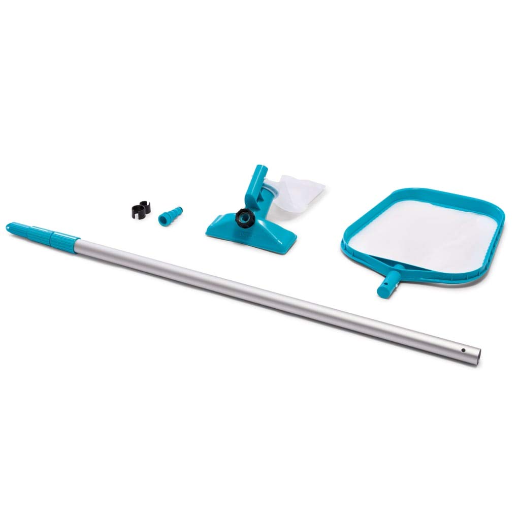 INTEX 3-piece pool cleaning set, pool vacuum cleaner with aluminum telescopic rod, 2.39 m with interchangeable vacuum cleaner and skimmer, pool cleaner, floor vacuum cleaner for above-ground pools (28002) - Intex