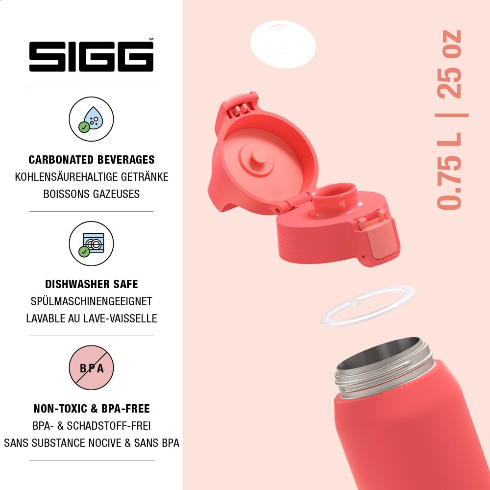 SIGG - Insulated drinking bottle - Thermos bottle Shield Therm One Watermelon - carbonated drinks - leak-proof - dishwasher safe - BPA-free - 90% recycled stainless steel - pink - 0.75L - 6218.30