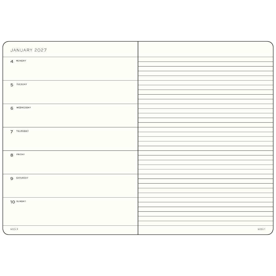 LEUCHTTURM1917 weekly calendar 2027 medium (A5) with notebook, lined - appointment planner English, Port Red, soft cover, 145 x 210 mm, January-December 2027, weekly overview on the left + note page on the right - 400234