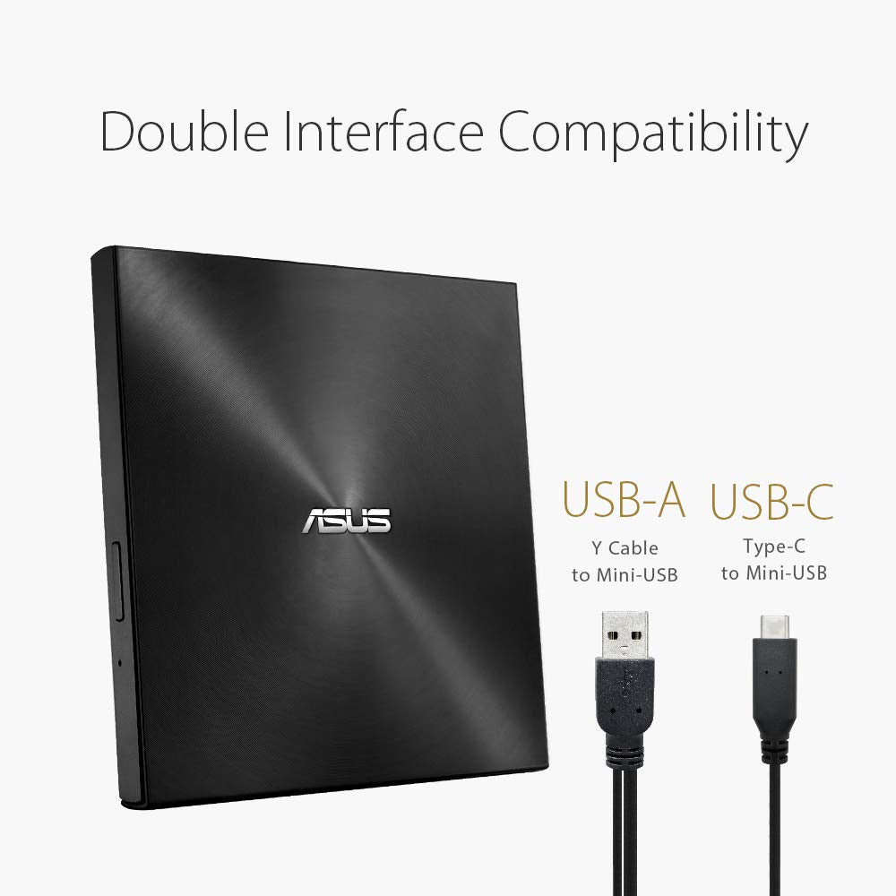 Asus ZenDrive U9M external DVD burner (for Apple MacBook & Windows PCs/Notebooks, incl. USB-C cable, burning software & Nero backup app, M-Disc support, USB 2.0) Gold - SDRW-08U9M-U/BLK/G