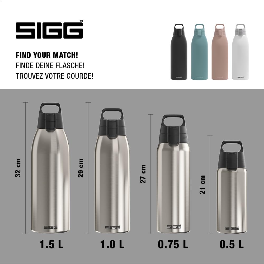 SIGG - Insulated drinking bottle - Thermos bottle Shield Therm One Brushed - carbonated drinks - leak-proof - dishwasher safe - BPA-free - 90% recycled stainless steel - silver - 1.5L - 6218.10