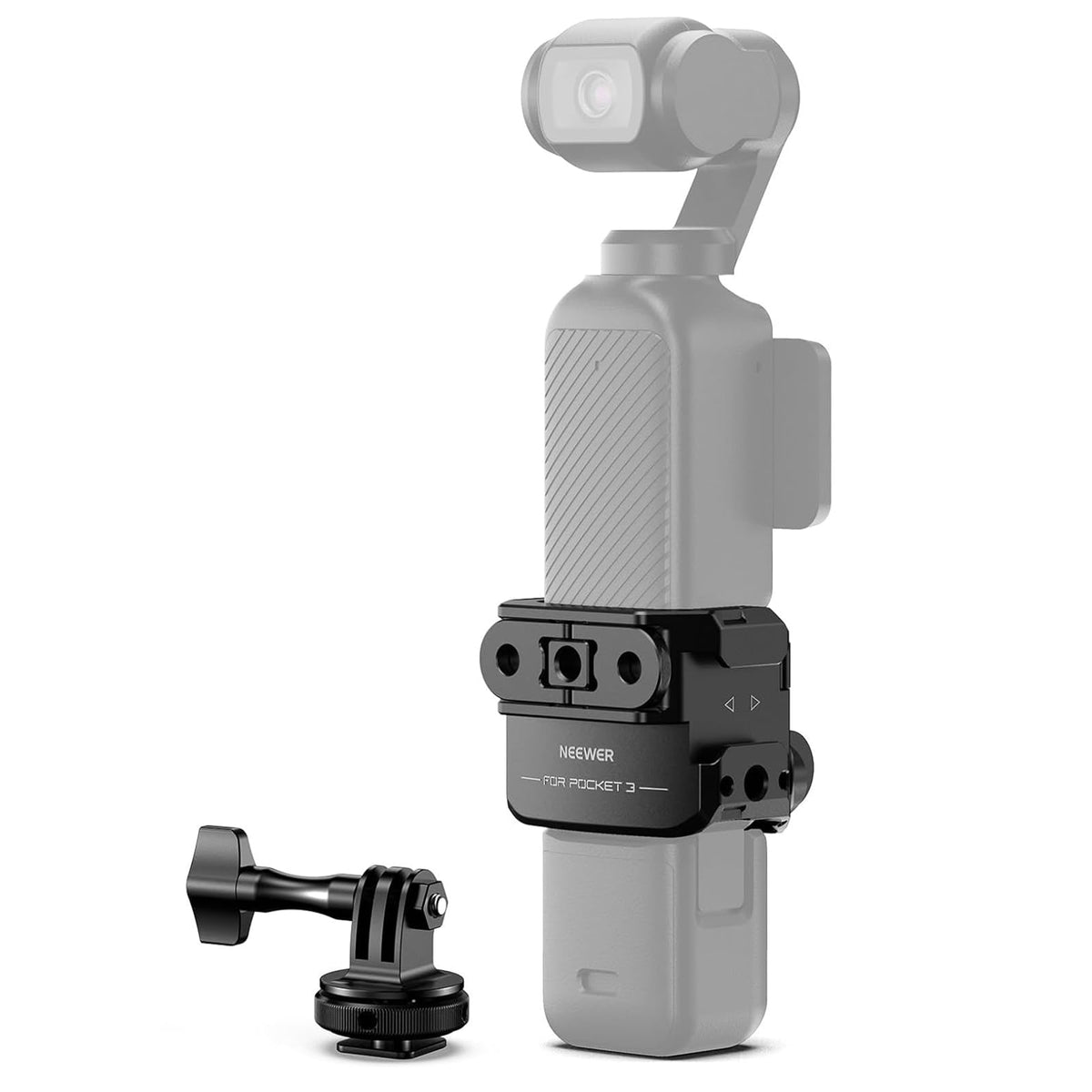NEEWER Pocket 3 Cadru & Adaptor pentru cameră de acțiune compatibil cu DJI Osmo Pocket 3 & Action 2 Magnetic Mount, rig din aliaj de aluminiu cu gimbal și filet de 1/4" Cold Shoe pentru extinderea accesoriilor, AC009 PRO
